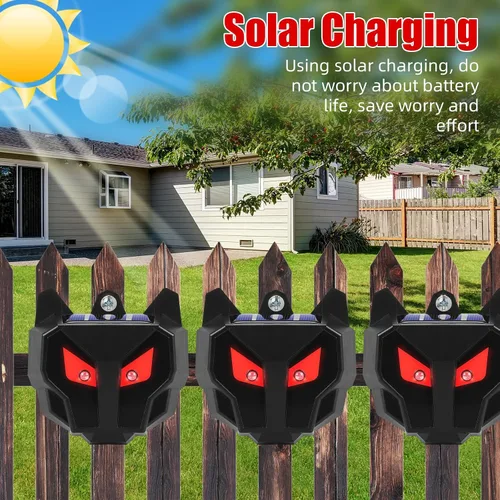 Vista 5 de Repelente solar nocturno de animales (paquete de 4) – Disuasorio de animales de ojo depredador mejorado 2026 con luces intermitentes rojas duales