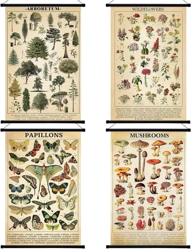 Vista 8 de Lewtemi Póster vintage de 4 piezas de arte de pared botánico de la naturaleza, flores silvestres, hojas, hierbas medicinales, árboles, póster
