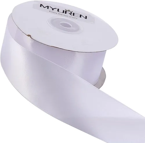 Vista 4 de Cinta de satén de poliéster blanco de doble cara de 1-1/2 pulgadas de ancho para manualidades, boda, envoltura de regalos, fabricación de lazos