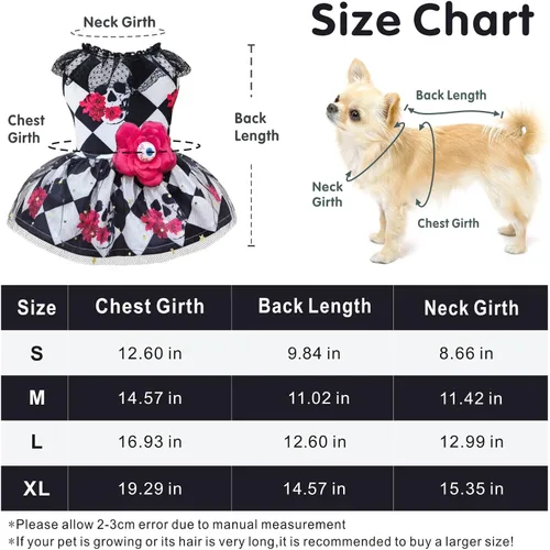 Vista 2 de Vestido de Halloween para perro, disfraz de esqueleto de Halloween para perros, divertido vestido de cachorro de Halloween con flor para perros