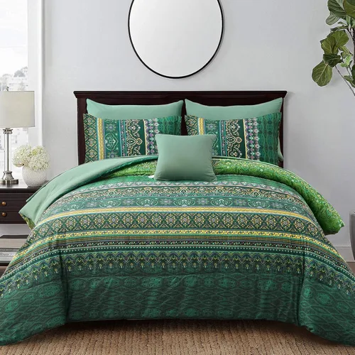 Vista 15 de Cottolester - Juego de edredón bohemio de tamaño matrimonial, 8 piezas, ropa de cama de microfibra suave en una bolsa, rayada y de color aguamarina