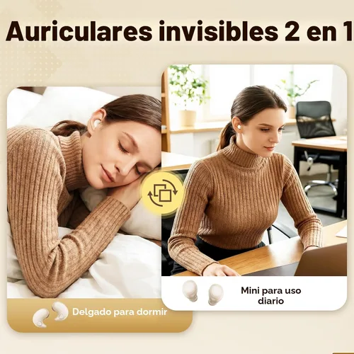 Vista 2 de Auriculares para dormir de lado, mini auriculares inalámbricos 2 en 1 con Bluetooth para dormir, discretos auriculares intrauditivos para pequeños