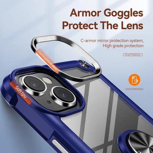 Vista 5 de Funda protectora para iPhone 15 con protector de pantalla, transparente, antiamarilla, funda protectora de acrílico resistente con soporte magnético