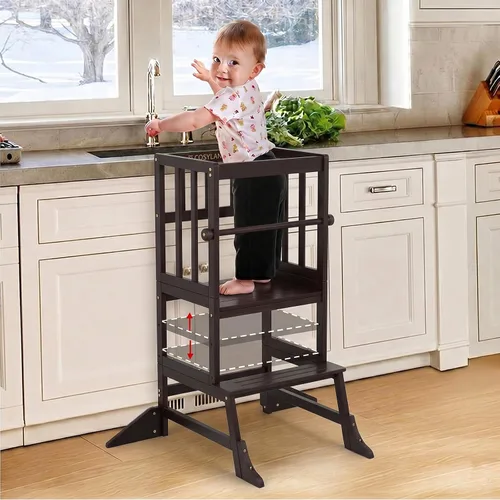Vista 16 de COSYLAND Torre de pie para niños pequeños, taburete de cocina de altura Blanco