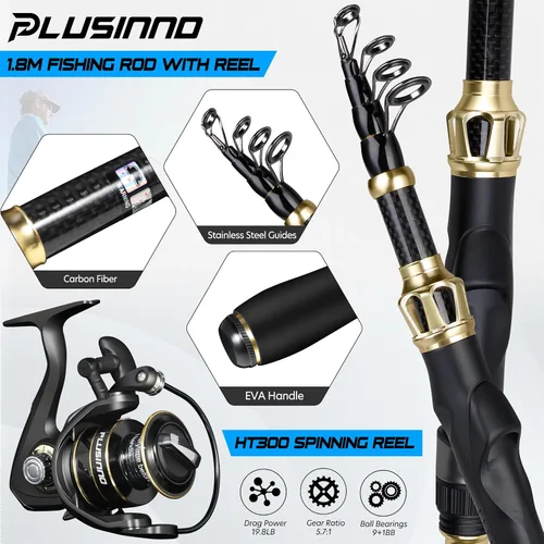 Vista 3 de PLUSINNO Fishing Gear,Full Fishing Pole kit Include Fishing Rod and Reel Combo, Tackle Box with Fishing Lures, Fishing Accessories, Fishing