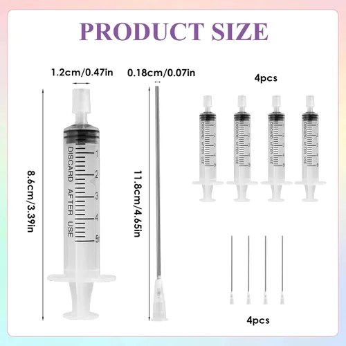 Vista 2 de Paquete de 4 unidades - Kit de decantador de extracto de jeringa de perfume de plástico de 5ml con punta de aguja de acero romo, adecuado