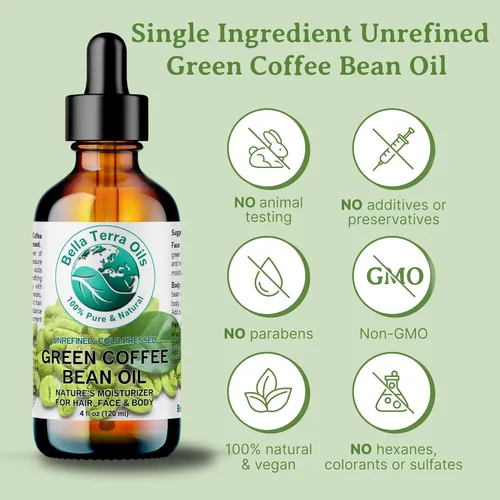 Vista 4 de Bella Terra Oils - Aceite de grano de café verde de 4 onzas - Rico en ácido quínico y lignanos, prensado en frío de auténticos granos de café
