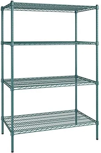 Vista 262 de Kit de 4 estantes de epoxi verde NSF de 21 x 72 pulgadas con postes de 86 pulgadas, estantería de almacenamiento resistente, kit de estantería