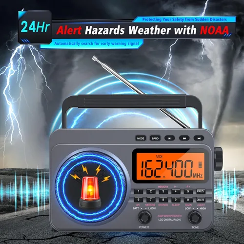 Vista 2 de Radio portátil con la mejor recepción, radio digital recargable de 4000 mAh AM FM portátil con tarjeta SD/reproducción USB, sintonizador digital