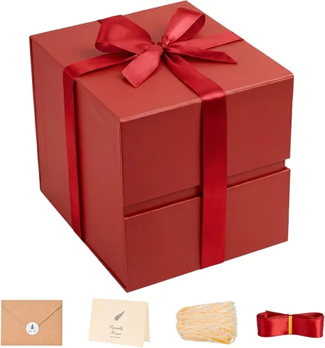 Vista 50 de LIFELUM Square Gift Box with Magnetic Lid, Card, Sticker, Ribbon, Shredded Paper Filler for Business, Wedding, Birthdays