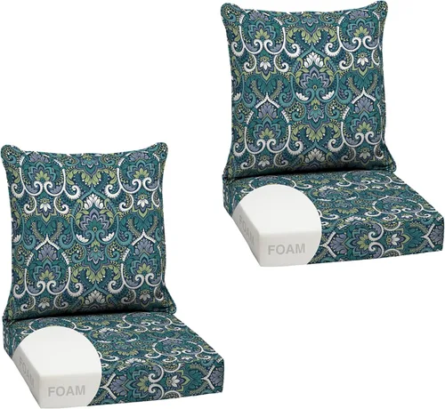 Vista 32 de Arden - Juego de cojines de asiento profundo para exteriores, espuma, 24x24, azulejos Alana
