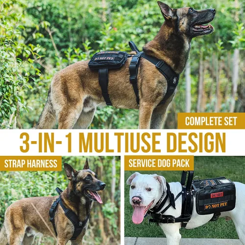 Vista 5 de OneTigris Arnés de Chaleco para Perro de Servicio, Capa para Perro de Servicio Arnés de Mochila para Perro Guardián con Bolsillos Bolsa de Sillín