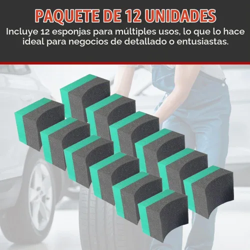 Vista 6 de Hi-Tech Paquete de 12 aplicadores de vendaje de neumáticos, duraderos y reutilizables, contorneados para brillo de neumáticos y esponja para vestir