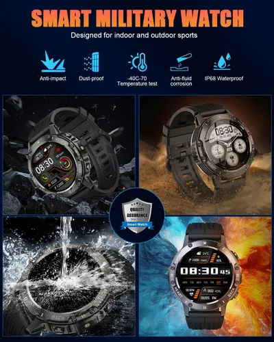 Vista 7 de Relojes inteligentes militares para hombres (respuesta/hacer llamadas), reloj de fitness HD de 1.39 pulgadas, monitor de sueño de frecuencia