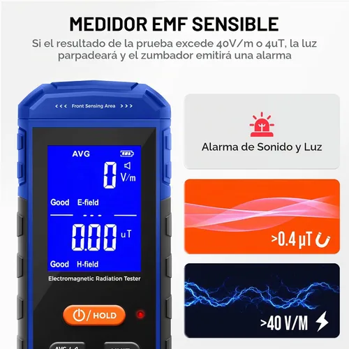 Vista 3 de Medidor EMF Recargable - Azul 2-Azul
