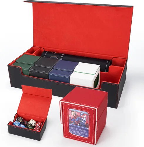 Vista 10 de AFIING MTG Caja de Mazo para Commander Display, Caja de Cartas que Cabe 100 Cartas con Doble Funda, Caja de Almacenamiento Magic Commander TCG con 2