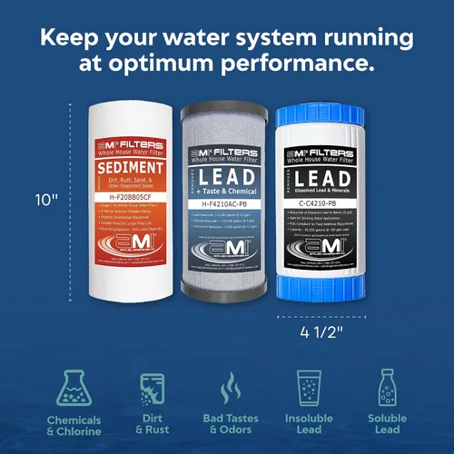 Vista 3 de Applied Membranes Inc. Reemplazo de cartucho de filtro de agua de 3 etapas para toda la casa, incluye cartuchos de filtro de sedimentos, carbono
