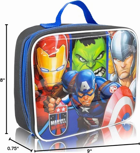 Vista 6 de Fast Forward Marvel Avengers - Lonchera para niños, lonchera aislada para niños, niñas, unisex, niños pequeños, lonchera reutilizable negra