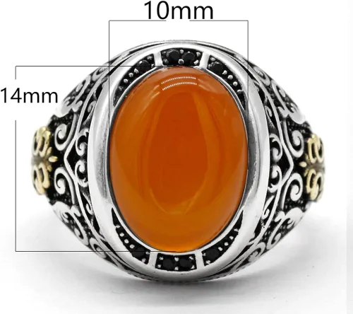 Vista 3 de Orange Agate Stone 925 Sterling Silver Men's Ring Arab Design Men's Ring Gift For Others