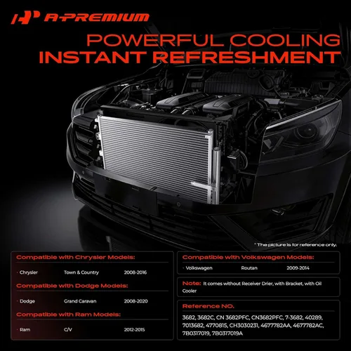 Vista 2 de A-Premium Condensador de aire acondicionado compatible con Chrysler Town & Country 08-16 y Dodge Grand Caravan 08-20 y Ram C/V 12-15 y Volkswagen