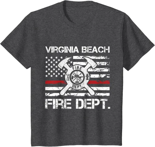 Vista 31 de Virginia Beach Virginia Fire Department - Camiseta delgada de línea roja, Negro