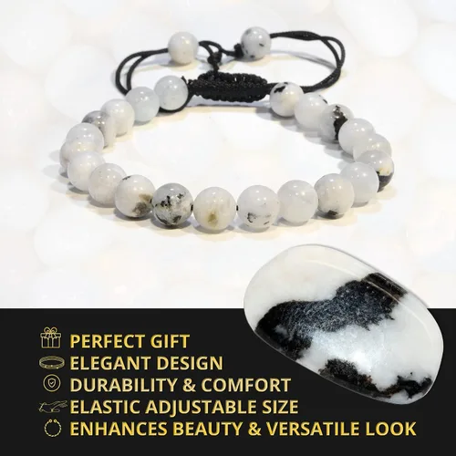 Vista 164 de Adjustable Crystal Bracelet – Gemstone Bead Bracelet with Adjustable Macrame String – Chic Gemstone Bracelet for Men and Women – 8mm Round Healing