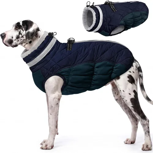 Vista 9 de AOFITEE Abrigo para perro, chaquetas cálidas para perros pequeños, abrigo de invierno para perros con arnés integrado, chaqueta de invierno