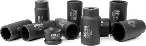 Vista 3 de NEIKO 02531A Juego de 10 piezas de 12 puntas de dados de 1/2 pulgadas, removedor de tuercas de llanta, enchufe de tuerca de husillo, juego de llaves