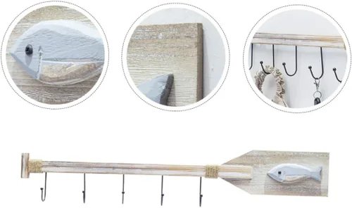 Vista 3 de DOITOOL Gancho decorativo para colgar en la pared, perchero de madera, ganchos náuticos, decoración de peces de madera, colgador de pared náutico