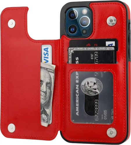 Vista 10 de ONETOP Compatible con iPhone 12 Compatible con iPhone 12 Pro Funda Cartera con Portarjetas, Funda de Cuero PU con Soporte y Ranuras para Tarjetas