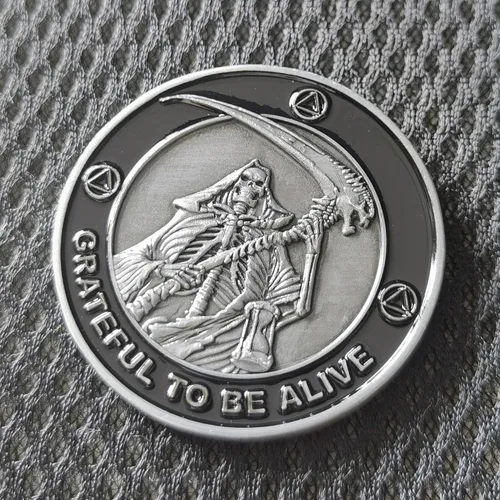 Vista 5 de Ficha de aniversario de recuperación de monedas AA y medallones con chip de sobriedad Grateful to Be Alive (paquete de 10)