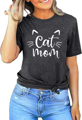 Vista 3 de Camisas de mamá de gato para mujer, camisetas de gato y mamá, regalos para amantes de las mascotas, camisetas divertidas con gráficos de gatos