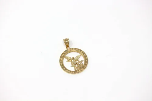 Vista 4 de CaliRoseJewelry Colgante redondo de oro de 14 quilates con dije de San Miguel Pray for Us
