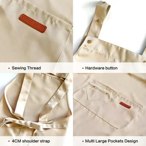 Vista 4 de Chef Apron Bib Apron with 2 Large Pockets Adjustable Neck Strap Kitchen Apron Cooking Apron Stripes Baking Apron