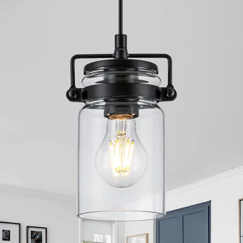 Vista 8 de foucasal Mini luces colgantes de granja de 4.7 pulgadas para isla de cocina 1 vidrio sembrado negro claro