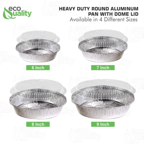 Vista 4 de EcoQuality Sartenes redondos de papel de aluminio de 6 pulgadas con tapas transparentes, recipientes desechables con paredes plegables para hornear
