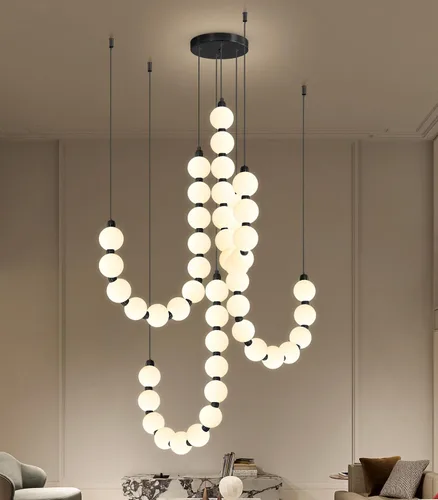 Vista 20 de Candelabros modernos LED regulables, bolas de acrílico, iluminación colgante de techo para sala de estar, comedor, dormitorio, luces colgantes