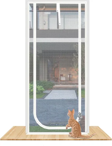 Vista 9 de QWR Puerta mosquitera mejorada para mascotas que se adapta a puertas de hasta 30 x 80 pulgadas, puerta de malla resistente a prueba de gatos