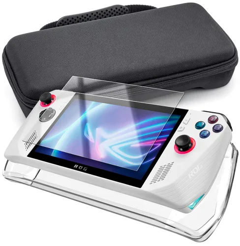Vista 6 de ENCASED Paquete de accesorios 3 en 1 Asus ROG Ally – Funda de agarre transparente con protector de pantalla de vidrio templado y bolsa de transporte