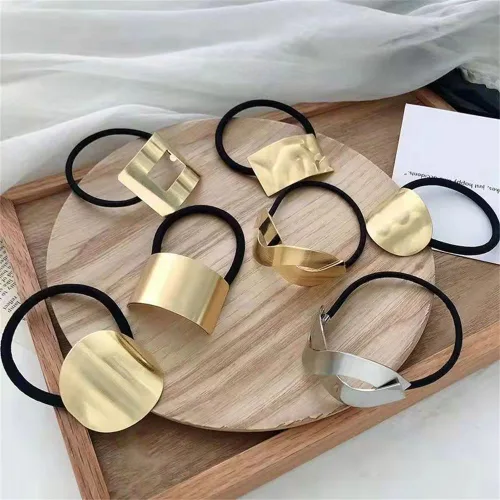 Vista 4 de 4 piezas para coleta de caballo, banda elástica para el cabello, accesorios para mujeres y niñas, 4 estilos (dorado)