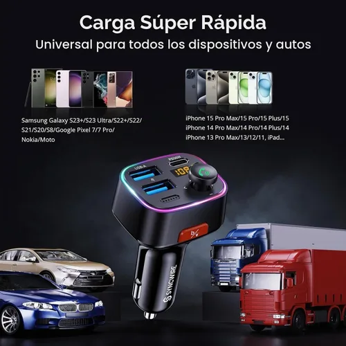Vista 8 de Syncwire Bluetooth 5.4 Transmisor FM Adaptador de coche 48W (PD 36W y 12W) [Interruptor de luz] [Sonido de bajo HiFi] [Carga rápida] Adaptador