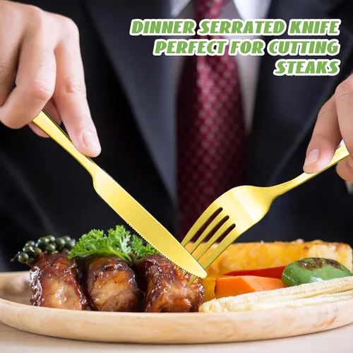 Vista 3 de Nuenen El juego de 150 piezas de acero inoxidable incluye 75 tenedores de cena y 75 cuchillos, cuchillos de metal para carne, tenedores, cubiertos