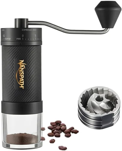 Vista 7 de Molinillo de café manual con rebabas cónicas de cerámica, grosor ajustable, molinillo de café de mano de capacidad de 1.06 oz para expreso, prensa