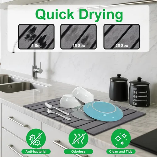Vista 7 de cuomaop Kitchen Master Bundle: freidora de acero inoxidable de 9.4 pulgadas con medidor de temperatura + alfombrilla de secado de diatomita plegable