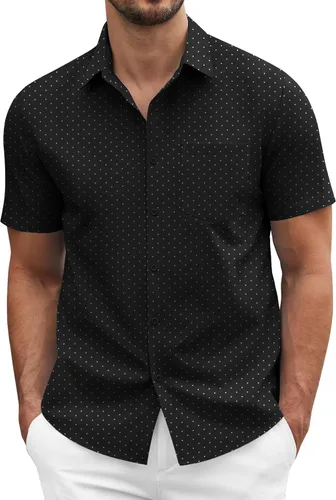 Vista 25 de COOFANDY: camisa casual de manga corta con botones para hombre, de negocios, sin doblar con bolsillo