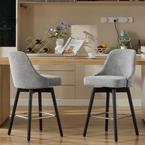 Vista 8 de Juego de 2 taburetes de bar giratorios tapizados de 30 pulgadas de altura con base de metal resistente y asiento cómodo, taburetes de bar de altura