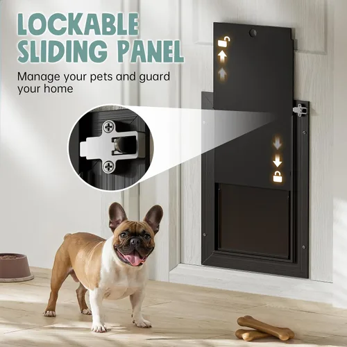 Vista 5 de Puerta de perro para puerta totalmente de aluminio con 3 solapas negras, puerta para perros grandes, puerta resistente para mascotas para perros
