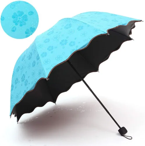 Vista 3 de Viaje Plegable Paraguas Compacto Sombrillas de lluvia de sol sombrilla con Met Water blomssom blooming material parasol Azul