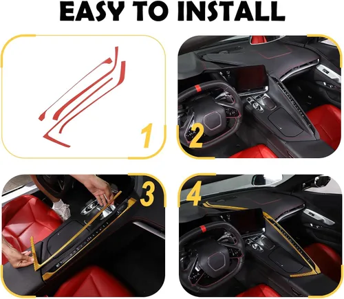 Vista 5 de Kit de decoración de tira de calcomanías de fibra de carbono real 3D suave para centro de automóvil, interruptor de CA, compatible con Corvette C8