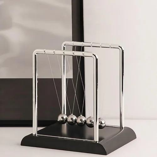 Vista 5 de Péndulo de Newton con Bolas Oscilantes, Péndulo de Equilibrio con Base Negra, Divertido Juguete de Ciencia Física, Accesorio para Calmar